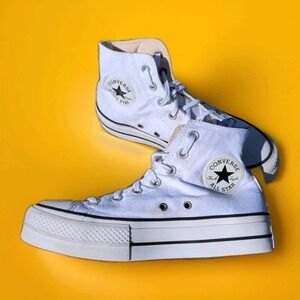 Converse Womens White All Star Chuck Taylor High Top  Platform Sz 8